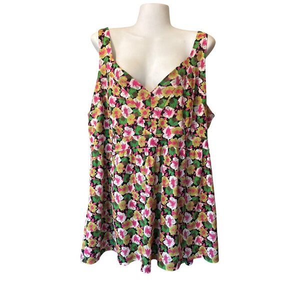 INC International Concepts  Woman 1X Floral Print Tank Top V-Neck Sleeveless - Picture 1 of 7